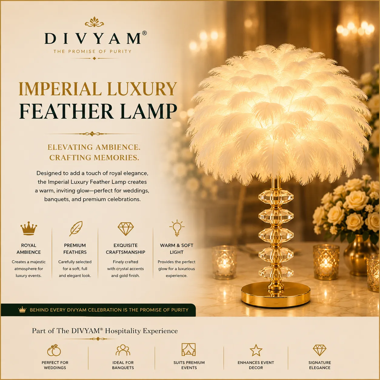 Imperial Luxury Feather Lamp - luxury wedding setup by D I V Y A M®